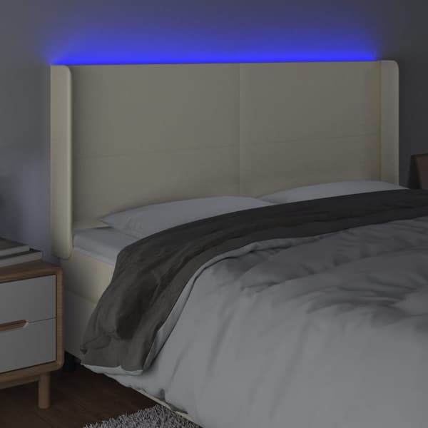 Sänggavel LED gräddvit 183x16x118/128 cm konstläder