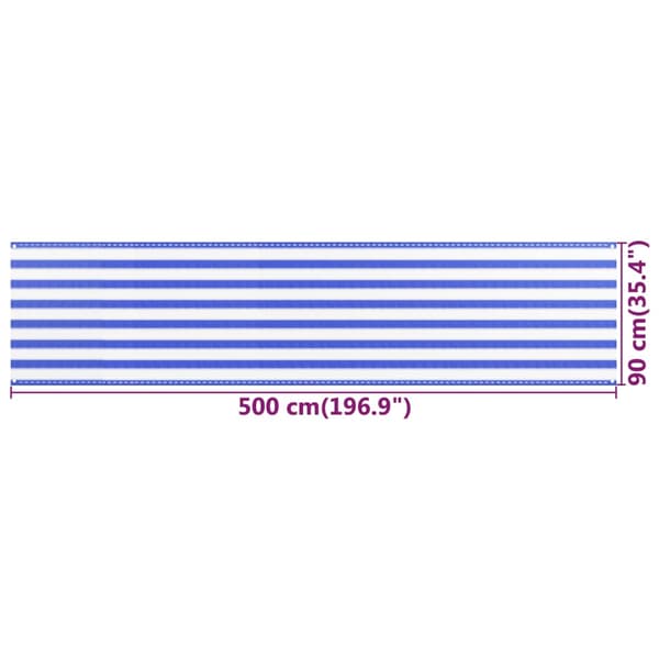 Balkongskärm blå och vit 90x500 cm HDPE