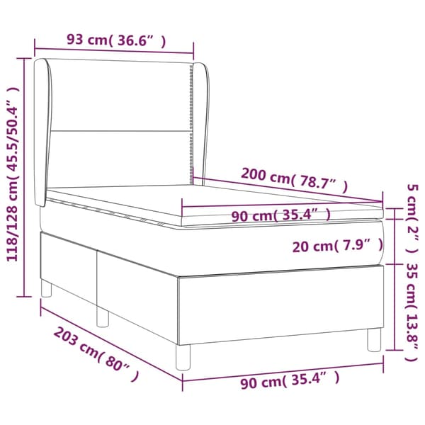 Ramsäng med madrass mörkgrå 90x200 cm sammet