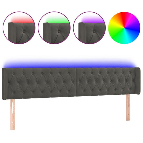 Sänggavel LED mörkgrå 183x16x78/88 cm sammet
