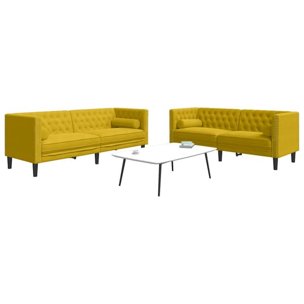 Soffgrupp chesterfield 2 delar bolsterkuddar gul sammet