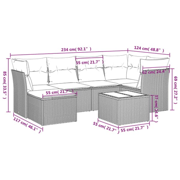 Trädgårdssoffset med dynor 7 delar brun konstrotting
