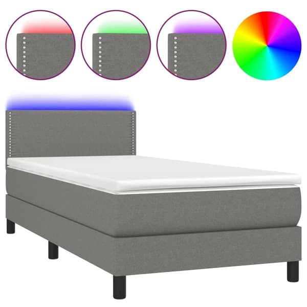 Ramsäng med madrass & LED mörkgrå 80x200 cm tyg