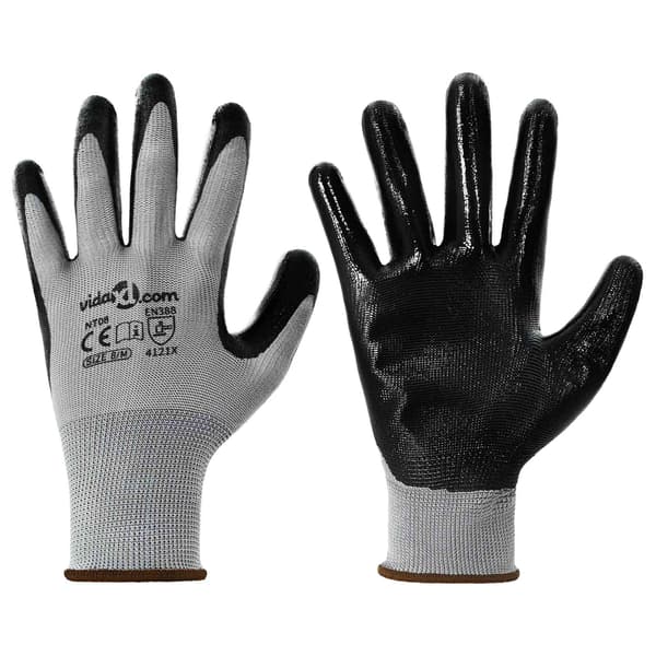 Arbetshandskar 24 pcs Grå och svart 8 / m Polyester