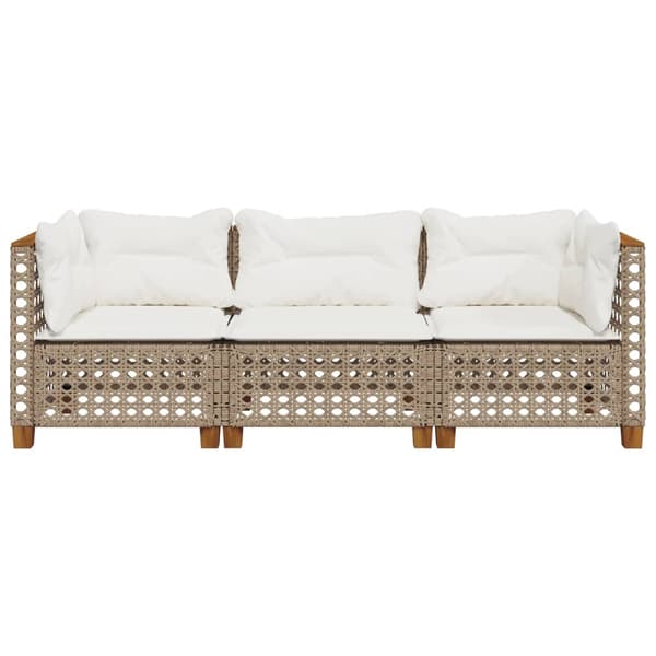 Trädgårdssoffa 3-sits med dynor konstrotting beige