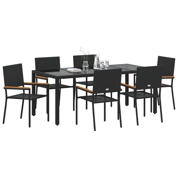 Trädgårdsmöbelset 7 pcs Svart konstrotting