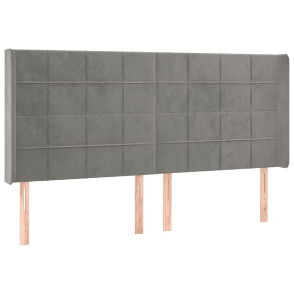 Sänggavel LED ljusgrå 183x16x118/128 cm sammet