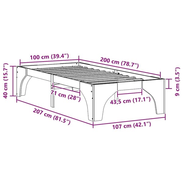 Sängram Vit 100 x 200 cm Massiv furu