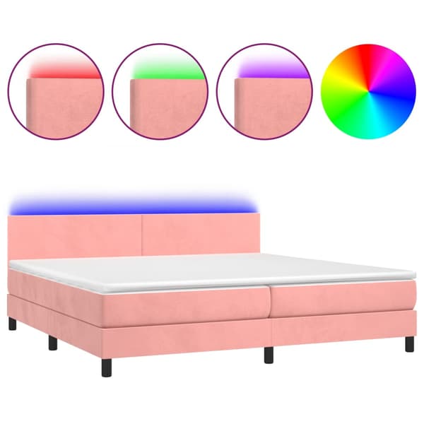 Ramsäng med madrass & LED rosa 200x200 cm sammet
