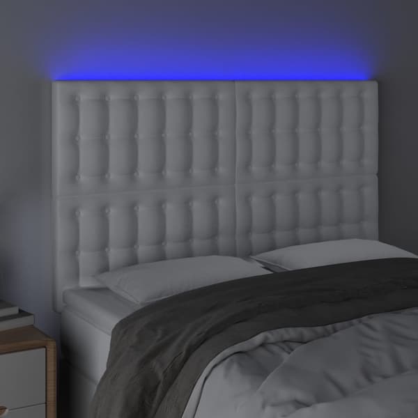Sänggavel LED vit 144x5x118/128 cm konstläder