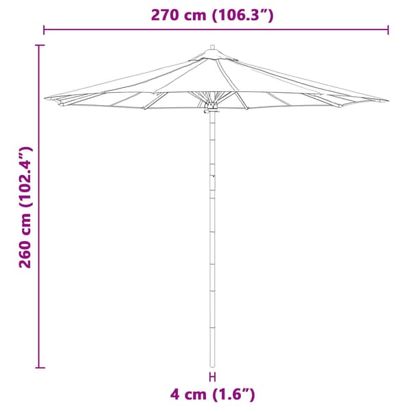 Trädgårdsparasol Mörkgrå Ø 270 x 260 cm Bambu