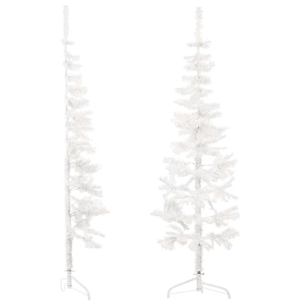 Smal halv plastgran med stativ vit 180 cm