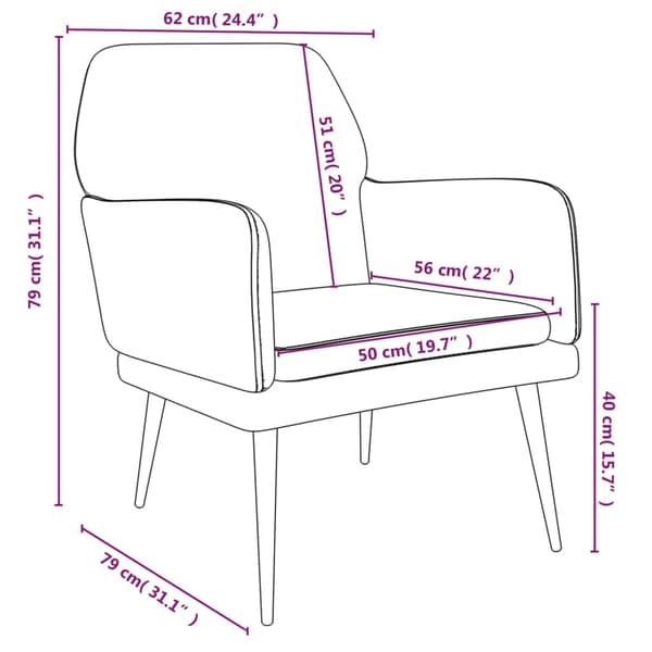 Fåtölj rosa 62x79x79 cm sammet
