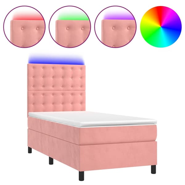 Ramsäng med madrass rosa & LED 90x200 cm sammet