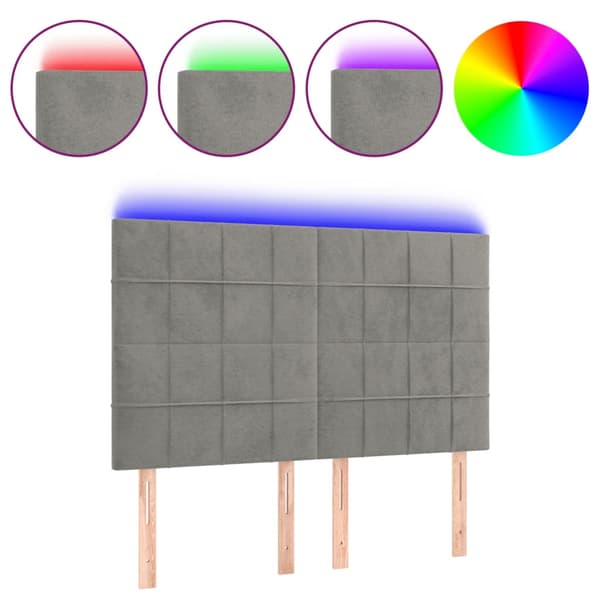 Sänggavel LED ljusgrå 144x5x118/128 cm sammet
