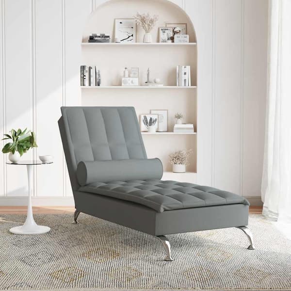 Massageschäslong med bolster mörkgrå tyg