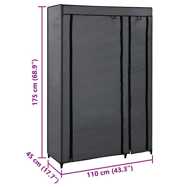 Resegarderob grå 110x45x175 cm tyg