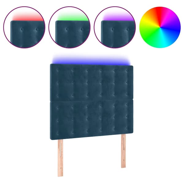 Sänggavel LED mörkblå 90x5x118/128 cm sammet