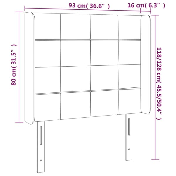Sänggavel LED ljusgrå 93x16x118/128 cm sammet