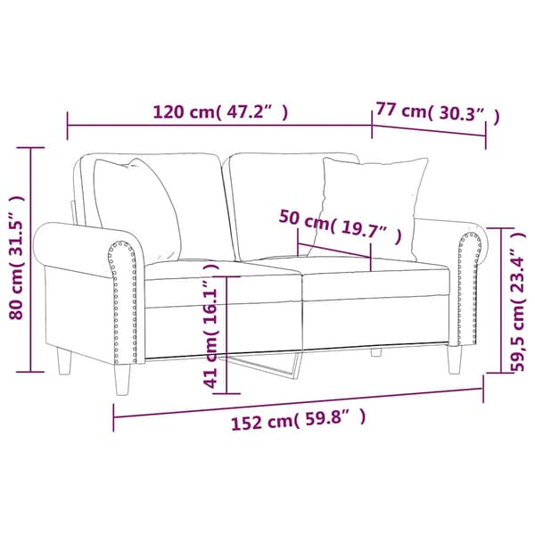 2-sitssoffa med prydnadskuddar gul 120 cm sammet