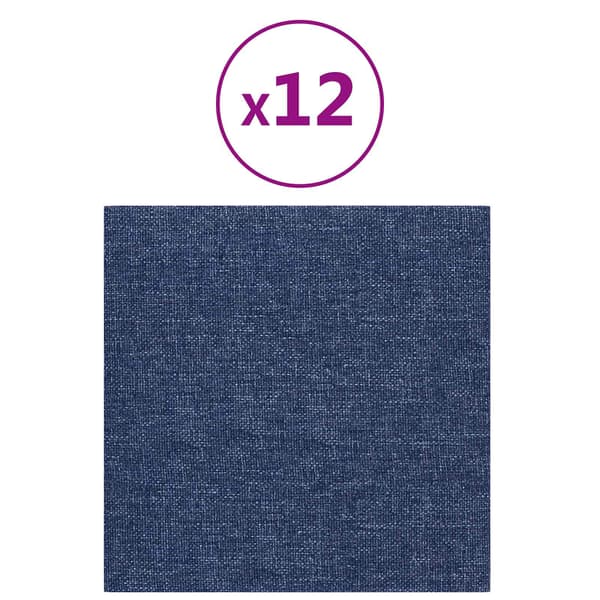 Väggsänggavel 12 pcs Blå 30 x 30 cm tyg