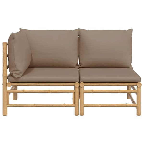 Loungegrupp för trädgården 2 delar taupe dynor bambu