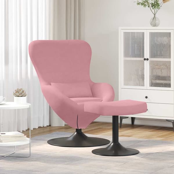 Äggstol med Fotpall Rosa Sammet