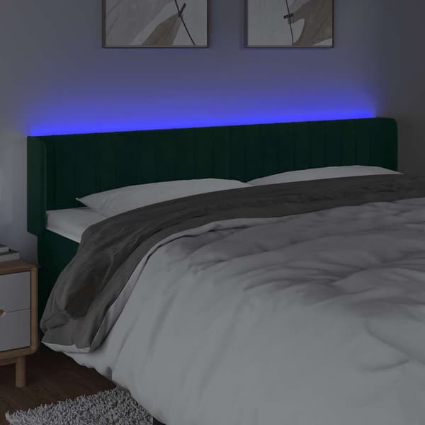 Sänggavel LED mörkgrön 183x16x78/88 cm sammet