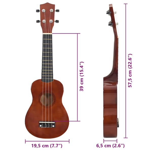 Ukulele med väska för barn sopran mörkt trä 23"