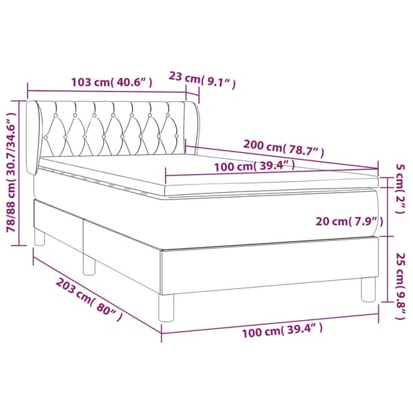 Ramsäng med madrass mörkgrå 100x200 cm tyg