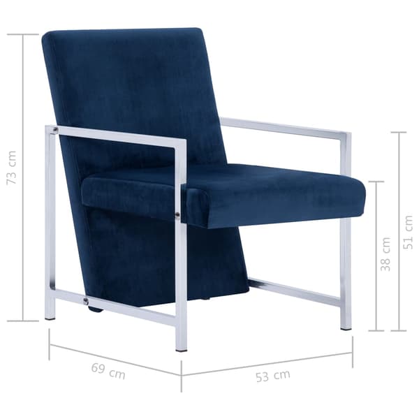 Fåtölj med kromade fötter sammet blå