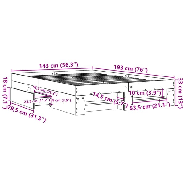 Sängram vit 140x190 cm konstruerat trä