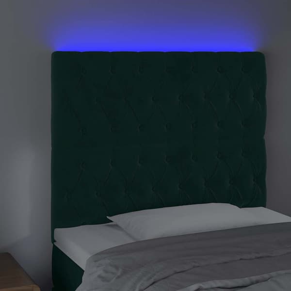 Sänggavel LED mörkgrön 100x7x118/128 cm sammet