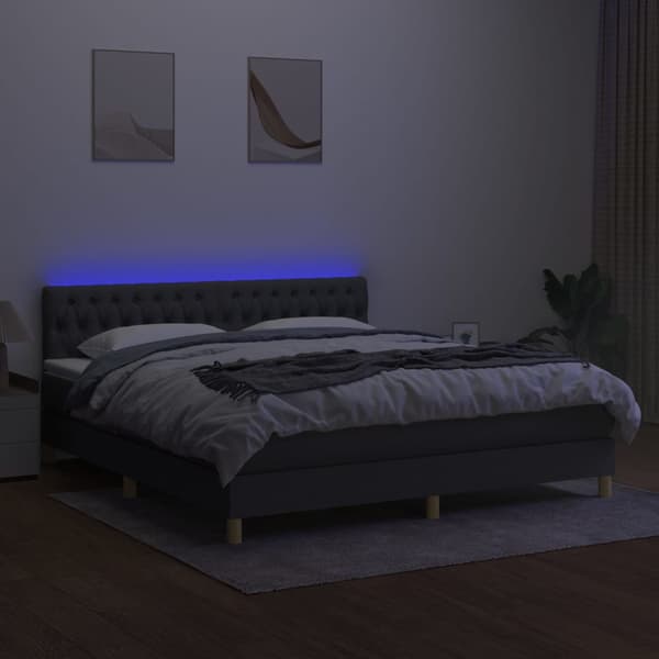 Ramsäng med madrass & LED mörkgrå 180x200 cm tyg
