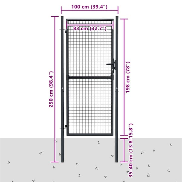 Trädgårdsgrind i nät galvaniserat stål 100x200 cm grå