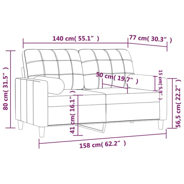 2-sits soffa med prydnadskuddar gräddvit 140 cm tyg