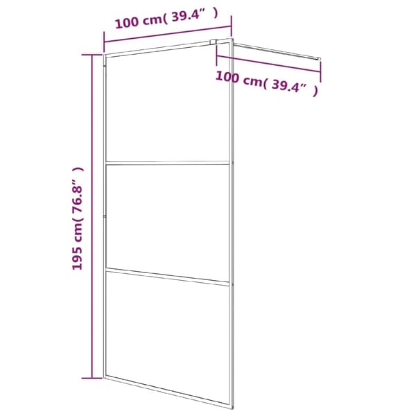 Duschvägg silver 100x195 cm halvfrostat ESG-glas