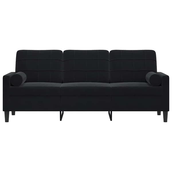 3-sitssoffa med prydnadskuddar svart 180 cm sammet