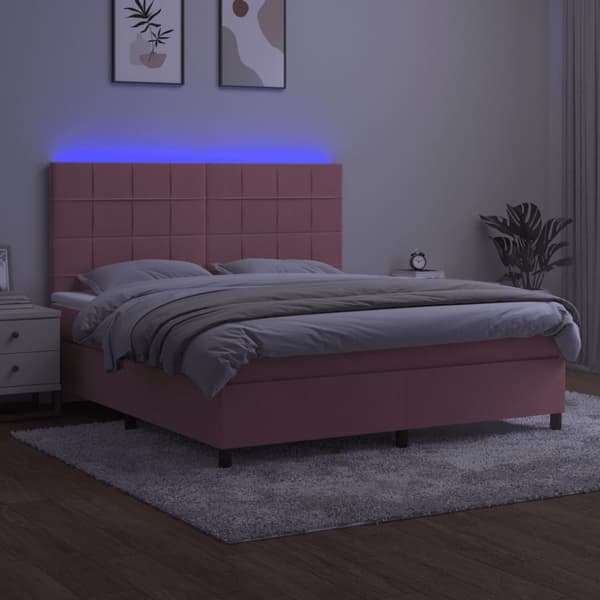Ramsäng med madrass rosa & LED 180x200 cm sammet