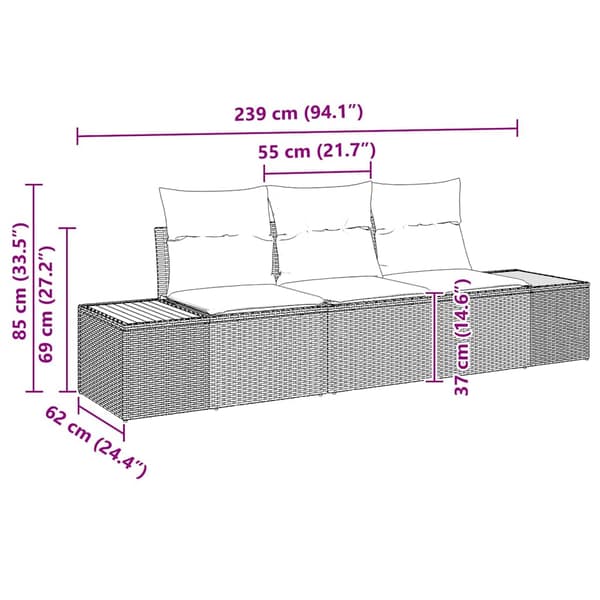 Trädgårdsoffset med kudde 3 pcs Svart konstrotting