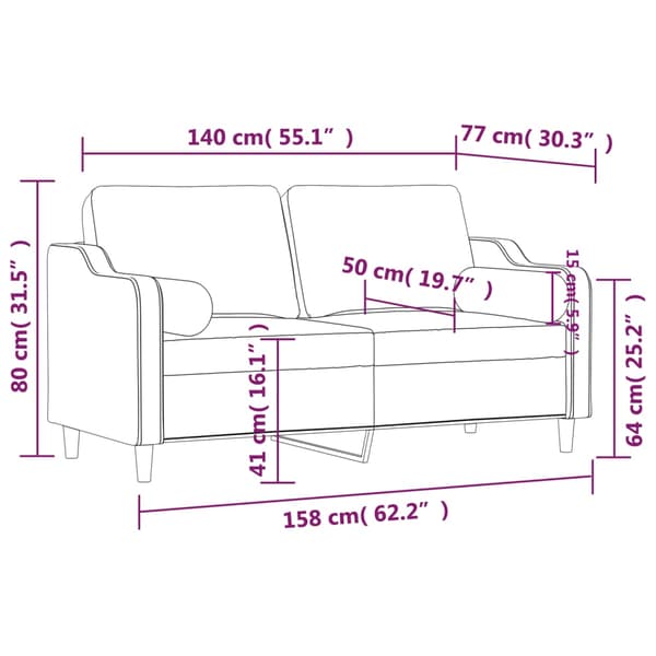 2-sits soffa med prydnadskuddar ljusgrå 140 cm tyg