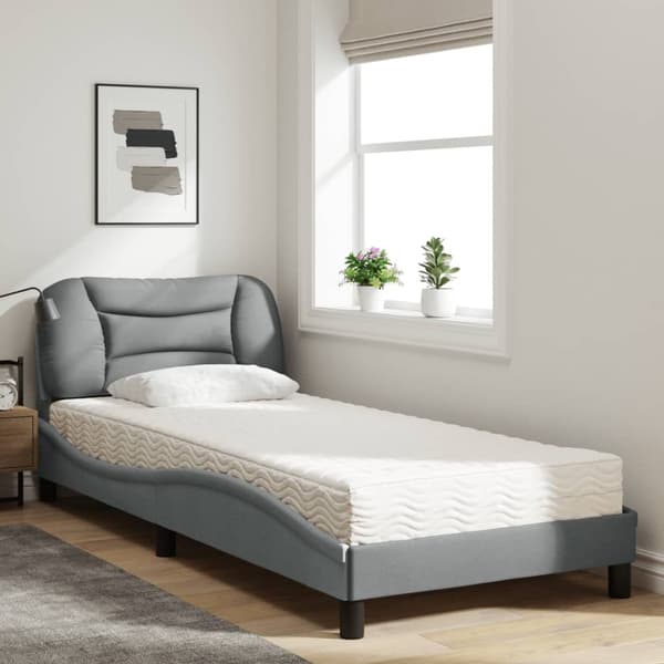 Bed with Mattress "Hvar" Light Grey 80x200 cm Fabric
