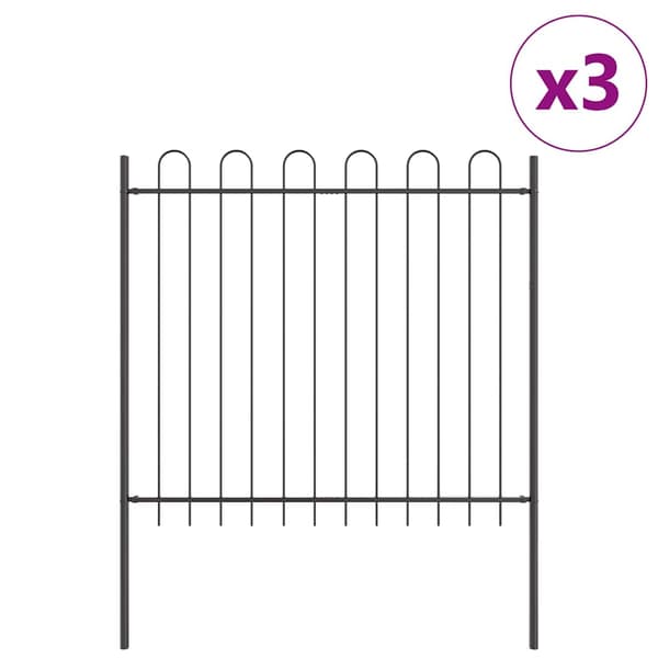 Trädgårdsstängsel 3 pcs Grå 5,1 x 1,5 m Pulverlackerad stål