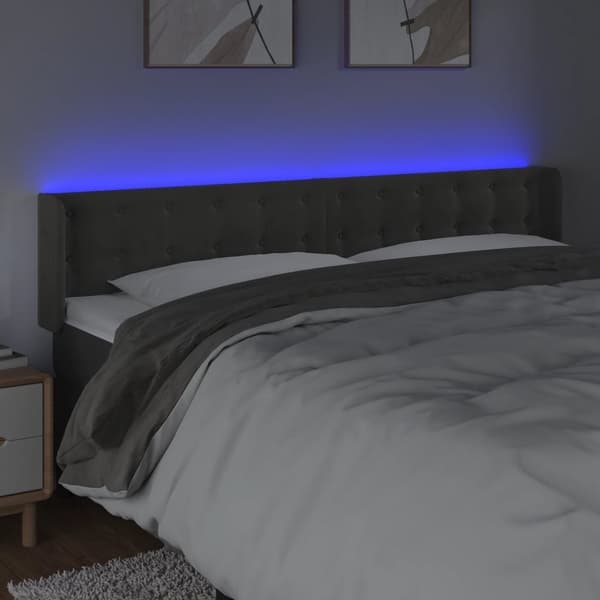 Sänggavel LED mörkgrå 183x16x78/88 cm sammet