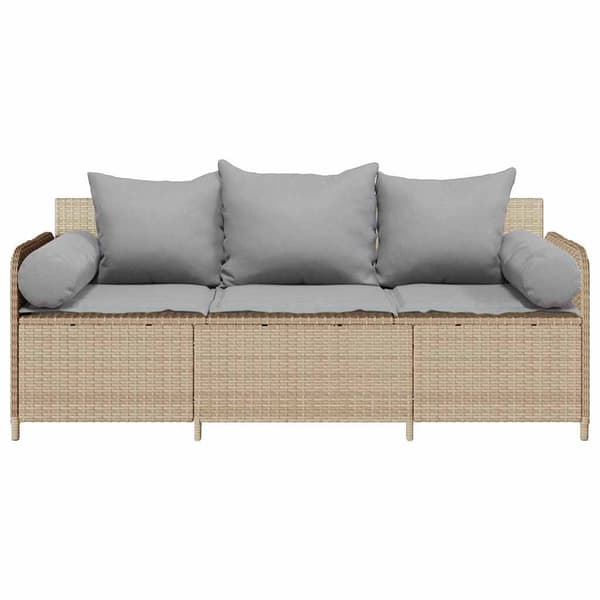 Trädgårdssoffa 3-sits med dynor konstrotting beige