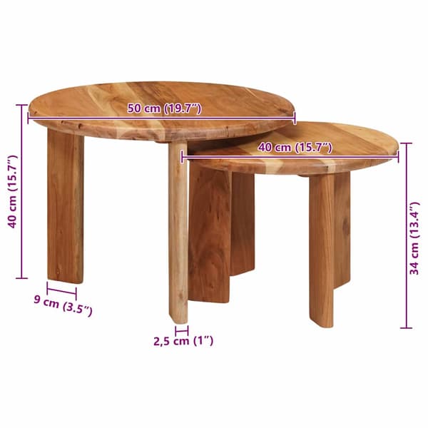 Nesting Kaffe Bord 2 pcs Brun Massivt Akaciaträ