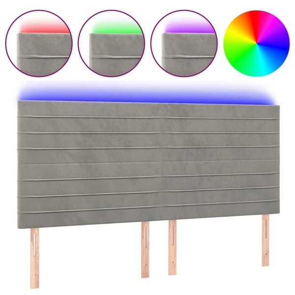 Sänggavel LED ljusgrå 160x5x118/128 cm sammet