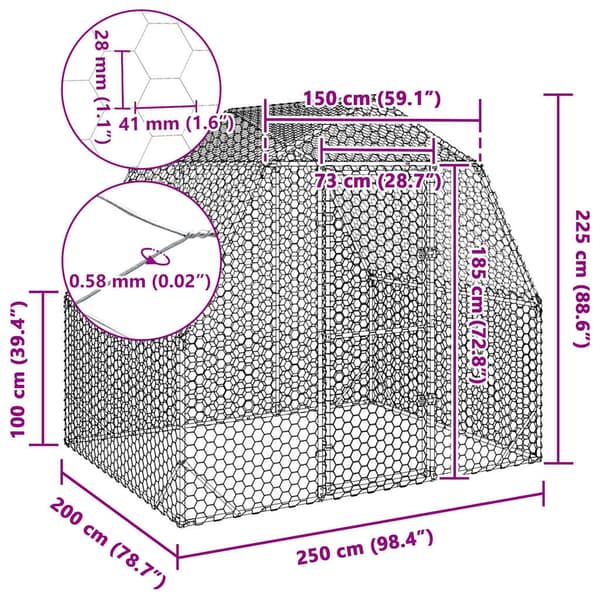 Hönsgård 2,5x2x2,25 m galvaniserat stål