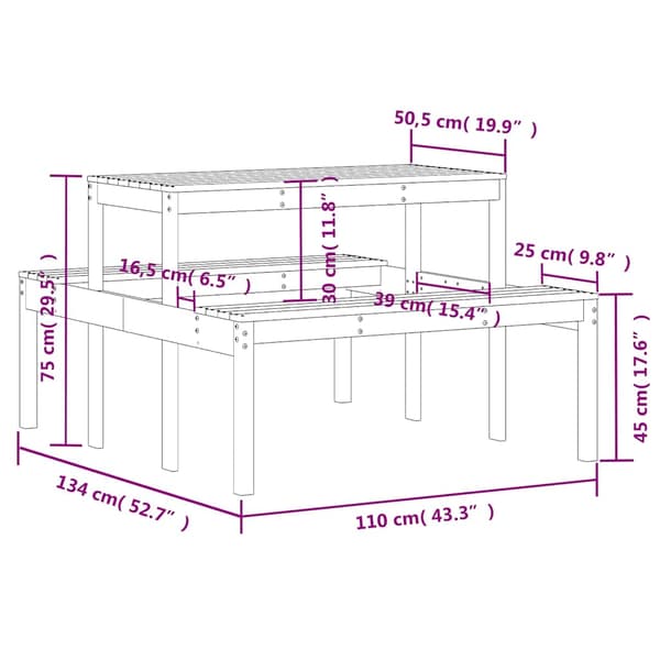 Picknickbord 110x134x75 cm massivt douglasträ
