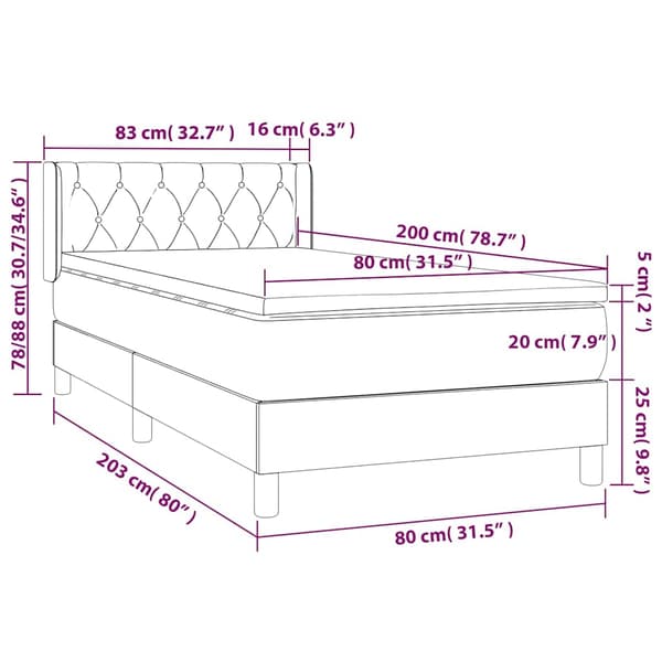 Ramsäng med madrass mörkblå 80x200 cm sammet
